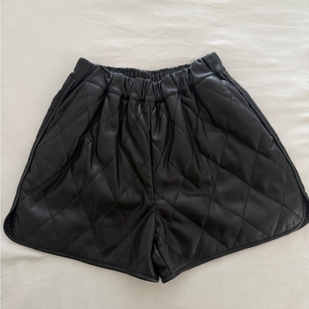 Anine Bing Vegan Leather Black Quilted Women's Shorts